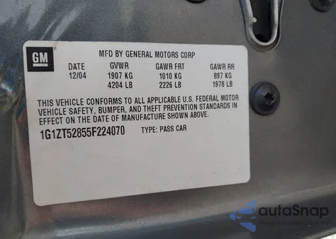 2005 Chevrolet Malibu Ls z USA, uszkodzony, nr VIN 1G1ZT52855F224070